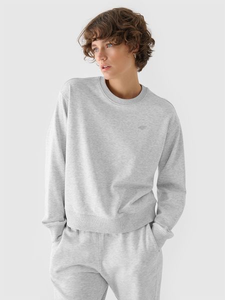 4F Bluza dresowa nierozpinana bez kaptura damska - szara XXL. Szare bluzy 4f, xs, bez wzorów, z bawełny, sportowe, bez ramiączek, bez kaptura. Za 129.99 zł.