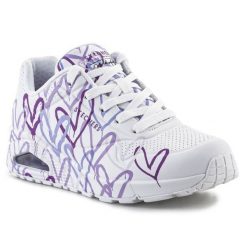 Buty Skechers JGoldcrown Uno Lite - Spread the Love W 155507-WLPR białe. Białe buty treningowe bez wzorów, bez zapięcia. Za 585.80 zł.