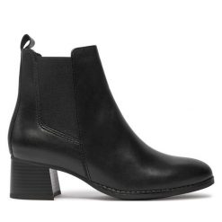 Botki Marco Tozzi. Czarne botki Marco Tozzi, bez wzorów, bez obcasa, na słupku, bez zapięcia. Za 269.99 zł.