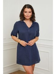 Curvy Lady Lniana sukienka w kolorze granatowym rozmiar: 44/46. Niebieskie sukienki Curvy Lady, na co dzień, bez wzorów, ze lnu, klasyczne, bez kołnierzyka, bez ramiączek, mini, proste. Za 92.21 zł.
