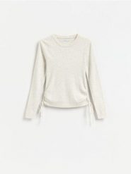 Sweter z wiązaniami - beżowy. Brązowe swetry Reserved, l, bez wzorów, z bawełny, bez ramiączek. Za 99.99 zł.