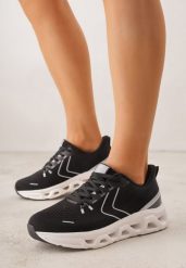 Czarne Buty Sportowe na Grubej Geometrycznej Podeszwie Alexusa. Czarne buty sportowe lifestyle Born2be, bez wzorów, z dresówki, sportowe, bez zapięcia. Za 119.99 zł.