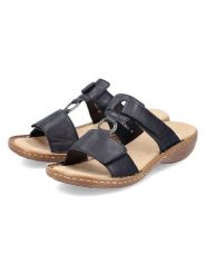 Rieker Klapki w kolorze czarnym rozmiar: 40. Czarne klapki Rieker, bez wzorów, klasyczne, z otwartym noskiem, bez obcasa, na koturnie, bez zapięcia. Za 159.59 zł.