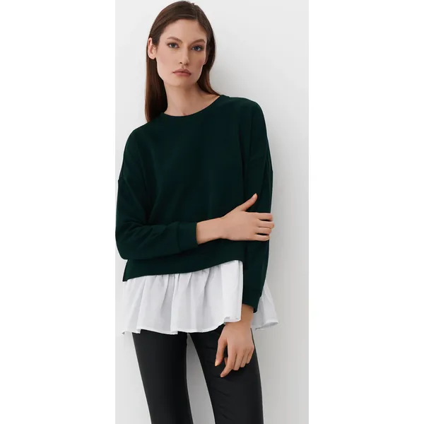 Bluzka z ozdobną falbaną - Khaki. Brązowe bluzki Mohito, l, bez wzorów, bez kołnierzyka, bez ramiączek. W wyprzedaży za 59.99 zł.