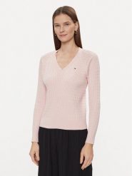 Tommy Hilfiger Sweter Co Cable V-Nk Sweater WW0WW40674 Różowy Regular Fit. Czerwone swetry Tommy Hilfiger, l, bez wzorów, z bawełny, bez ramiączek. Za 679.99 zł.