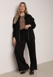 Czarny Dzianinowy Komplet Dresowy z Wiskozą Bluza ze Stójką i Spodnie Nevenira. Czarne bluzy Born2be, bez wzorów, z dresówki, bez kaptura. Za 189.99 zł.