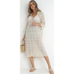 Beżowa Sukienka Kehrer. Brązowe sukienki Born2be, m, w ażurowe wzory, z bawełny, boho, bez kołnierzyka, bez ramiączek, midi. W wyprzedaży za 151.99 zł.