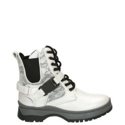 BOTKI W STYLU SPORTOWYM 2622020 WHITE. Białe botki Venezia, bez wzorów, ze skóry, sportowe, bez obcasa, bez zapięcia. Za 219.00 zł.