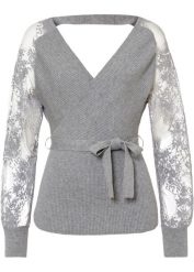 Sweter z koronką. Czarne swetry bonprix, bez wzorów, z koronki, bez ramiączek. Za 139.99 zł.