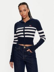 Tommy Jeans Sweter DW0DW18524 Granatowy Slim Fit. Niebieskie swetry Tommy Jeans, s, bez wzorów, z jeansu, bez ramiączek. Za 309.99 zł.