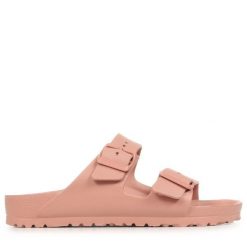 Klapki Birkenstock Arizona Eva Damskie. Czerwone klapki Birkenstock, bez wzorów, z materiału, bez obcasa, bez zapięcia. Za 281.60 zł.