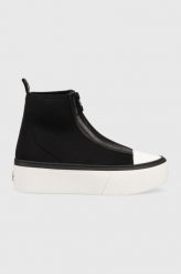 Calvin Klein Jeans trampki Cupsole Flatform Mid Zip damskie kolor czarny. Czarne trampki Calvin Klein Jeans, bez wzorów, z gumy, bez zapięcia. Za 599.99 zł.