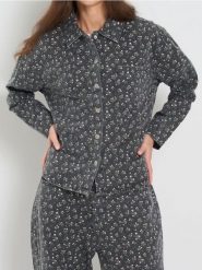 Jeansowa koszula ze wzorem - szary. Szare koszule Sinsay, l, bez wzorów, z jeansu, bez kołnierzyka, bez ramiączek. Za 69.99 zł.