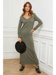 So Cachemire Sukienka dzianinowa "Abalone" w kolorze oliwkowym rozmiar: L. Brązowe sukienki So Cachemire, na co dzień, l, bez wzorów, z dzianiny, bez kołnierzyka, bez ramiączek, maxi, proste. Za 122.09 zł.