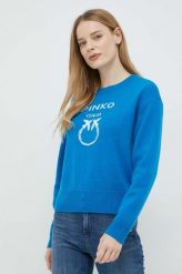 Pinko sweter wełniany damski kolor niebieski. Niebieskie swetry Pinko, l, bez wzorów, z wełny, bez ramiączek. Za 1,039.90 zł.