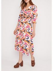 Blutsgeschwister Sukienka "Springtime" w kolorze pomarańczowo-różowo-granatowym rozmiar: XL. Pomarańczowe sukienki Blutsgeschwister, na imprezę, s, bez wzorów, z wiskozy, klasyczne, bez kołnierzyka, bez ramiączek, midi. Za 193.70 zł.