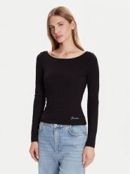 Guess Bluzka W5BP46 KCYV2 Czarny Slim Fit. Czarne bluzki Guess, xxl, z aplikacjami, z wiskozy, bez kołnierzyka, bez ramiączek. Za 179.99 zł.