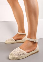 Beżowe Płaskie Ażurowe Espadryle na Plecionej Podeszwie Mallerena. Brązowe espadryle Born2be, w ażurowe wzory, eleganckie, bez obcasa, na obcasie. Za 129.99 zł.