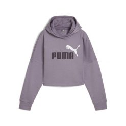 Młodzieżowa bluza o skróconym kroju z kapturem i logo Essentials PUMA. Fioletowa bluzy Puma, m, bez wzorów, młodzieżowe, bez ramiączek, z kapturem. Za 106.99 zł.