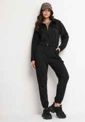 Czarny Komplet Dresowy Cargo Bluza i Spodnie z Kieszeniami Kormilla. Czarne bluzy Born2be, m, bez wzorów, z dresówki, bez kaptura. W wyprzedaży za 76.49 zł.