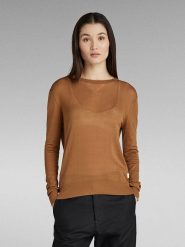 G-Star Sweter w kolorze jasnobrązowym rozmiar: M. Brązowe swetry G-Star, m, bez wzorów, z bawełny, retro, bez ramiączek. Za 131.74 zł.