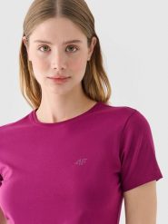 4F T-shirt slim gładki damski - fioletowy M. Fioletowe t-shirty 4f, m, bez wzorów, z bawełny, klasyczne, bez kołnierzyka, bez ramiączek. W wyprzedaży za 29.99 zł.