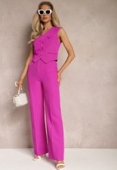 Ciemnofioletowe Garniturowe Spodnie High Waist z Kieszeniami Blathe. Fioletowe jeansy Renee, m, bez wzorów, z jeansu, z podwyższonym stanem. W wyprzedaży za 63.99 zł.