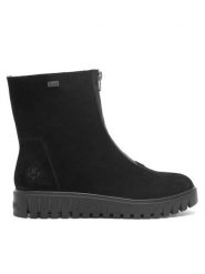 Rieker Botki Y3459-00 Czarny. Czarne botki Rieker, bez wzorów, ze skóry, bez obcasa, na płaskiej podeszwie, bez zapięcia. Za 239.99 zł.