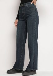 Granatowe Szerokie Jeansy z Bawełną i Wysokim Stanem Viaranna. Niebieskie jeansy Born2be, m, bez wzorów, z bawełny, eleganckie, z podwyższonym stanem, krótkie. W wyprzedaży za 93.49 zł.