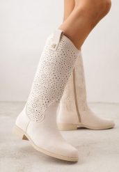 Beżowe Ażurowe Botki z Geometryczną Ozdobą Naeraste. Brązowe botki Renee, z aplikacjami, z jeansu, bez obcasa, na płaskiej podeszwie, bez zapięcia. Za 139.99 zł.