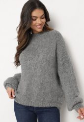 Ciemnoszary Sweter o Klasycznym Prostym Kroju z Domieszką Wełny i Wiskozy Sezisya. Szare swetry Born2be, na zimę, uniwersalny, z aplikacjami, z jeansu, eleganckie, bez ramiączek. Za 149.99 zł.