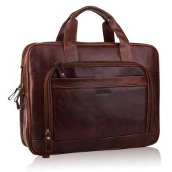 Torba skórzana na laptop BETLEWSKI TBS-324 brązowa. Brązowe torby na laptopa Betlewski, bez wzorów, ze skóry. Za 779.99 zł.