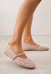 Różowe Balerinki Ozdobione Ażurowym Motywem i Paskiem Nonaniassi. Czerwone baleriny Born2be, w ażurowe wzory, z jeansu, eleganckie, bez obcasa, bez zapięcia. Za 119.99 zł.