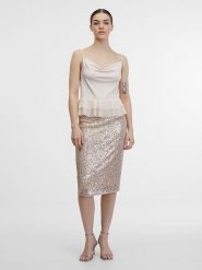 Orsay Top w kolorze kremowym rozmiar: L. Brązowe topy Orsay, l, bez wzorów, bez kołnierzyka, bez ramiączek. Za 21.99 zł.