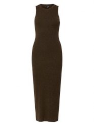 Pieces Sukienka dzianinowa w kolorze brązowym rozmiar: XL. Brązowe sukienki Pieces, xl, bez wzorów, z dzianiny, bez kołnierzyka, bez ramiączek, maxi. Za 100.99 zł.