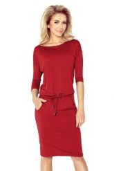 Bordowa Sukienka Sportowa Ściągana w Pasie. Czerwone sukienki NUMOCO, xs, bez wzorów, z elastanu, sportowe, bez kołnierzyka, bez ramiączek, sportowe. Za 179.90 zł.
