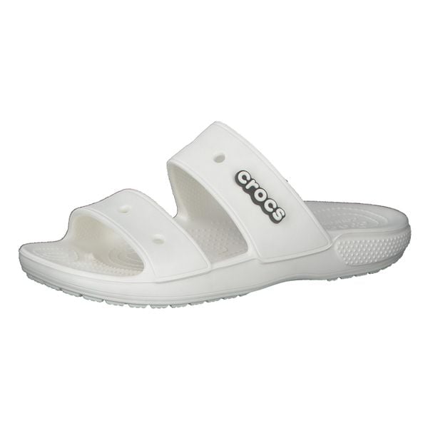 Klapki unisex Crocs Classic Sandal. Białe klapki Crocs, bez wzorów, z materiału, bez obcasa, bez zapięcia. Za 118.99 zł.