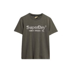 Metalikowa koszulka casual dla kobiet Superdry Venue. Czarne t-shirty sportowe Superdry, bez wzorów, bez ramiączek. W wyprzedaży za 152.40 zł.