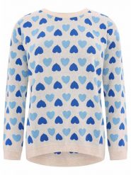 Zwillingsherz Sweter "Hearts" w kolorze beżowo-niebieskim rozmiar: L/XL. Brązowe swetry Zwillingsherz, l, bez wzorów, z bawełny, bez ramiączek. Za 198.56 zł.