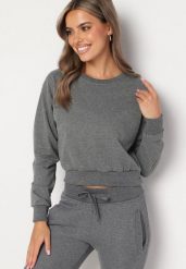 Ciemnoszara Bluza z Dodatkiem Bawełny Wykończona Ściągaczami Evilaya. Szare bluzy Born2be, l, bez wzorów, z bawełny, casualowe, bez ramiączek, bez kaptura. Za 39.99 zł.