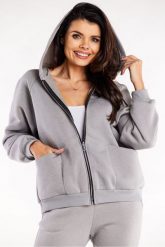 Luźna bluza z kapturem rozpinana z kieszeniami szara. Szare bluzy Infinite You, l, bez wzorów, z bawełny, eleganckie, bez ramiączek, z kapturem. Za 259.00 zł.