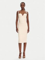 Elisabetta Franchi Sukienka koktajlowa AB85052E2 193 Beżowy Regular Fit. Brązowe sukienki Elisabetta Franchi, bez wzorów, z syntetyku, wizytowe, bez kołnierzyka, bez ramiączek. Za 1,899.00 zł.