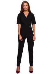 Elegancki Kombinezon z Podwójnym Przodem - Czarny. Czarne kombinezony MOE, l, bez wzorów, z elastanu, eleganckie, bez kołnierzyka, bez ramiączek. Za 288.90 zł.