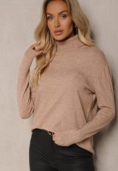 Beżowy Klasyczny Golf z Bawełną Gemiella. Brązowe swetry Renee, l, z aplikacjami, z bawełny, biznesowe, plus size, bez ramiączek. W wyprzedaży za 43.99 zł.