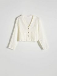 Muślinowa koszula - biały. Białe koszule Reserved, l, bez wzorów, z bawełny, bez kołnierzyka, bez ramiączek. W wyprzedaży za 49.99 zł.