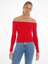 TOMMY JEANS Sweter w kolorze czerwonym rozmiar: XL. Czerwone swetry Tommy Jeans, xl, bez wzorów, z jeansu, bez ramiączek. Za 110.04 zł.