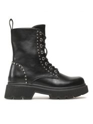 DeeZee Botki WS5956-01 Czarny. Czarne botki DeeZee, bez wzorów, ze skóry, bez obcasa, na płaskiej podeszwie, bez zapięcia. Za 129.99 zł.