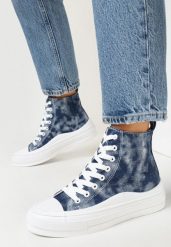 Granatowe Trampki za Kostkę Stylizowane na Jeansowe Zoriva. Niebieskie trampki Born2be, bez wzorów, z jeansu, klasyczne, za kostkę, bez zapięcia. Za 9.99 zł.