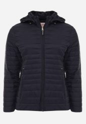 Granatowa Pikowana Kurtka Przejściowa z Odpinanym Kapturem Tidesse. Niebieskie kurtki Born2be, uniwersalny, bez wzorów, z jeansu. Za 99.99 zł.