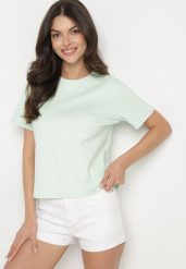 Zielony Bawełniany T-shirt z Grubszej Bawełny Tiariane. Zielone t-shirty Born2be, m, bez wzorów, z bawełny, biznesowe, bez kołnierzyka, bez ramiączek. W wyprzedaży za 46.74 zł.